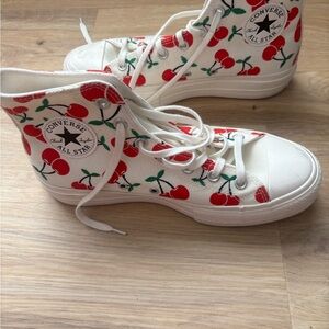 Converse White High-Tops with Cherry Design